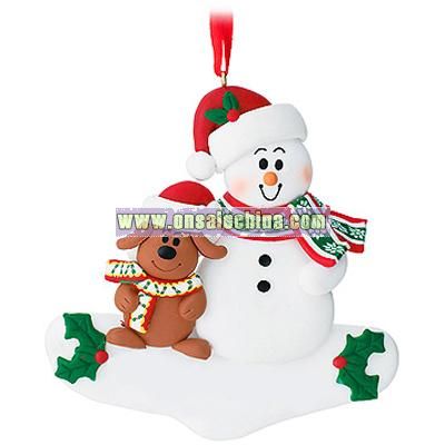 Personalized Snowman With Dog Ornament