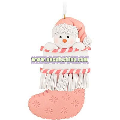 Personalized Pink Stocking Snowman Ornament