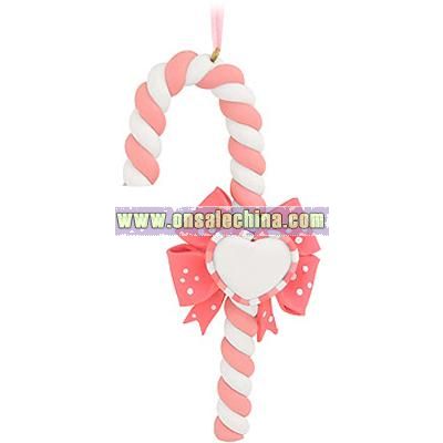 Personalized Pink Heart Candy Cane Ornament