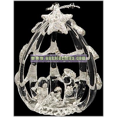 Nativity In An Egg Shaped House Spun Glass Ornament