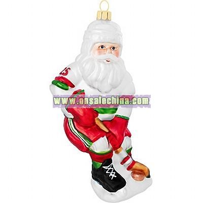 Hockey Santa Glass Ornament