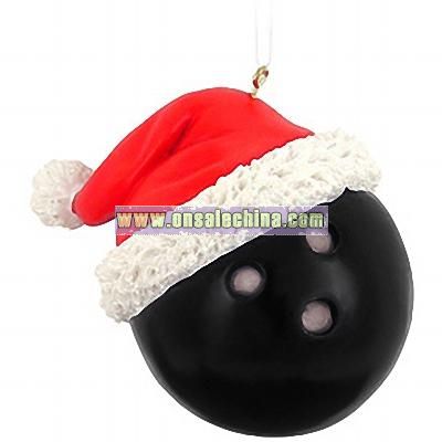 Bowling Ball with Santa Hat Ornament