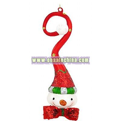 Snowman With Long Hat Glass Ornament