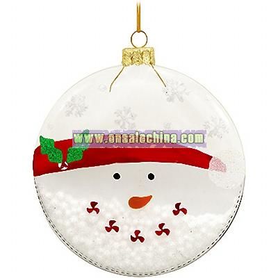 Snowman Disc Head With Snow Glass Ornament