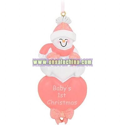 Personalized Pink Snowbaby's First Christmas Ornament
