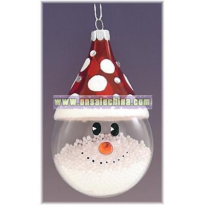Snowman With Red Hat Glass Ornament
