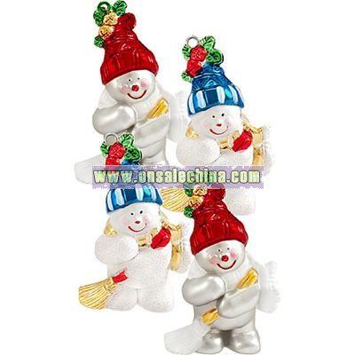 Set of 4 Snowman Sweepers Shatterproof Ornaments