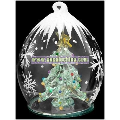 Christmas Tree In Ice Cap Spun Glass Ornament