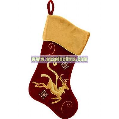 Personalized Gold Reindeer Velvet Stocking