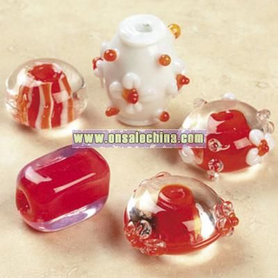 Red & White Lampwork Glass Bead Mix