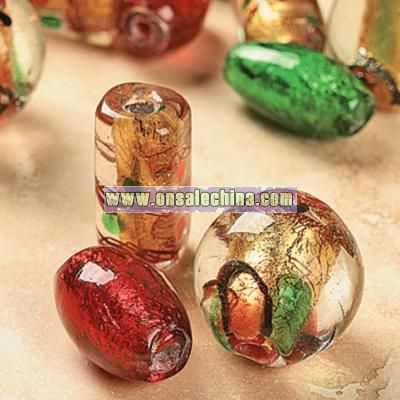 Red/Grn/Gold Foil Glass Bead Mix
