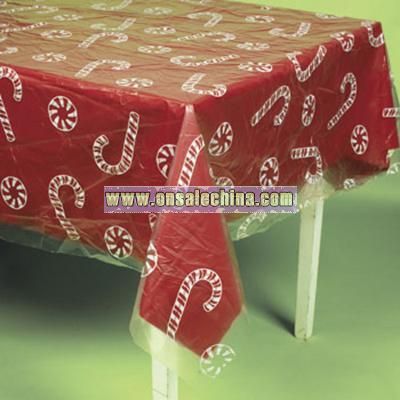 Clear Candy Cane And Peppermint Printed Table Cover