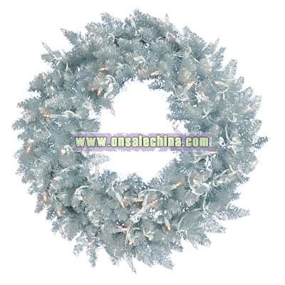Pre-Lit 24-Inch Artificial Silver Ashley Wreath