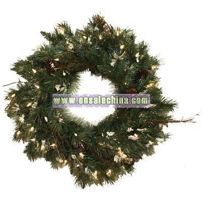 Pre-Lit Artificial Christmas Wreath - 24-Inch - Snowflake Glitter