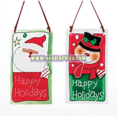 Santa and Snowman Hanging Plaque