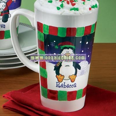 Personalized Christmas Latte Mug, Penguin