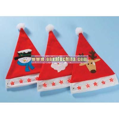 Embroidered Santa Hat with Lights - Adult Size