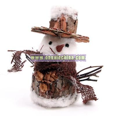 Rustic Christmas Snowman, Round with Top Hat Small