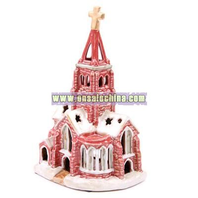 Christmas Church T-Lite Holder, with Removable Steeple