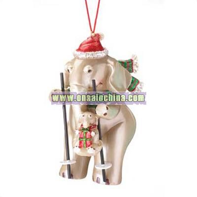 Christmas Elephant with Baby Ornament