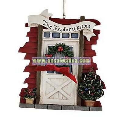 Front Door with Green Wreath - Personalized Christmas Ornament