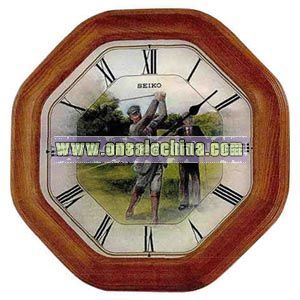 Wall clock with brown oak case