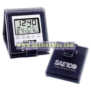 leatherette LCD travel alarm clock