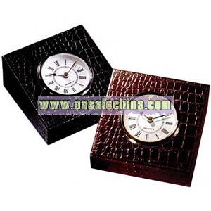 Croco leather table clock
