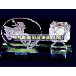 Crystal desk award with clock