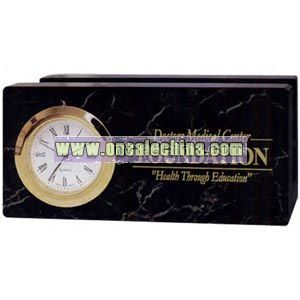 Business card holder with clock