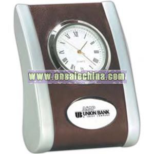 Brown leather desk clock