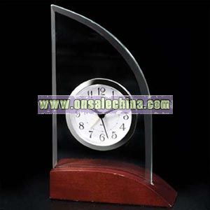 Glass alarm clock on wood base