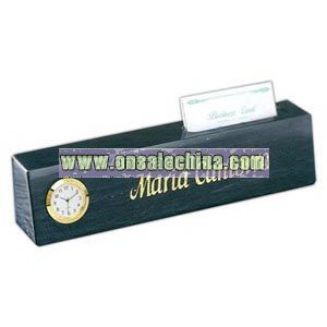 Black marble nameplate with clock