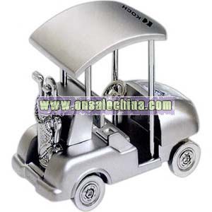 Miniature silver golf cart clock