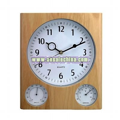 Wood Wall Clock with Weather Station