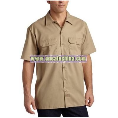 Men's Short Sleeve Work Shirt, Khaki, Large