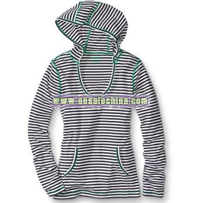 Striped Ribbed Pullover Hoodie