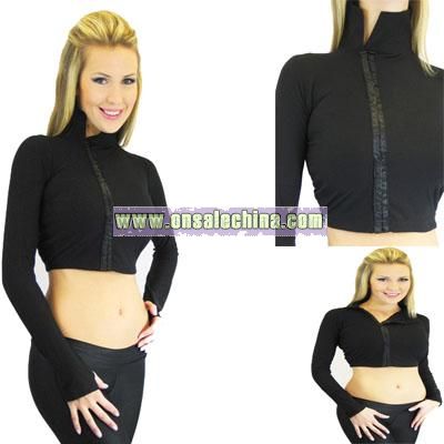 BLACK CROP CROPPED RACER TOP JACKET THUMBHOLES PUNK EXTRA EXTRA SMALL