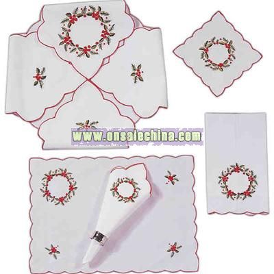 Holiday Christmas wreath pattern coaster napkins