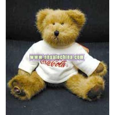 8 inches brown plush bear in white Coca-Cola sweater