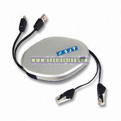 Auto Retractable Cables with Dual Port and RJ45 Plug