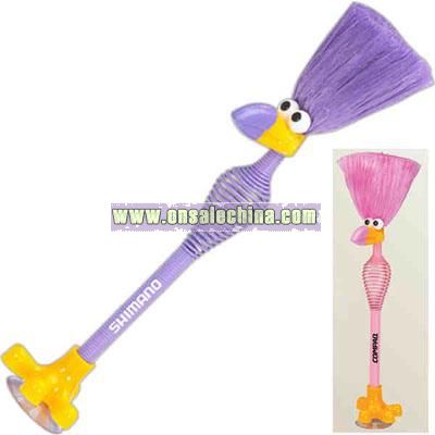 Flamingo Phun - Colorful spring pen with keyboard duster hair and suction cup foot