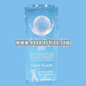 Crystal award with golf ball