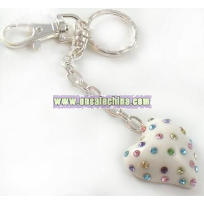 Sparkling Multicolor Crystal White Heart Key Chain Purse Charm