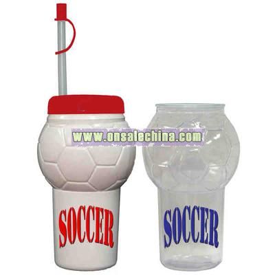 Soccer ball cup with straw