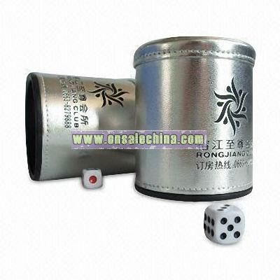 Plastic Dice Cup Cover with Leather Outside and Engraved Logo