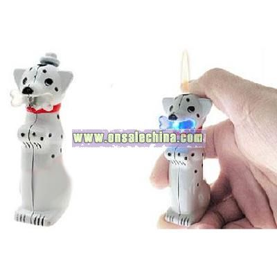 Refillable Steel Dalmatian Dog Blue Light Barking Cigarette Lighter