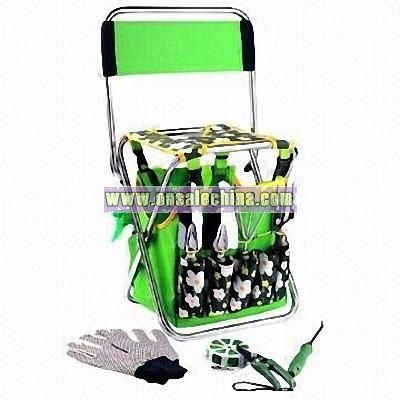 Garden Tool Set with Foldaway Stool and Detachable Carry Bag for Storage