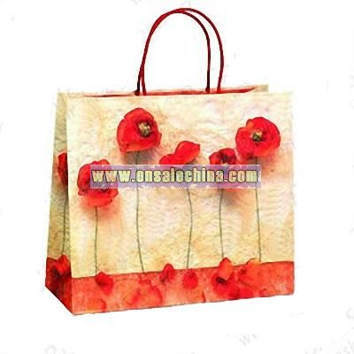 Red Petal Design Paper Carrier Bags with Cotton Handles