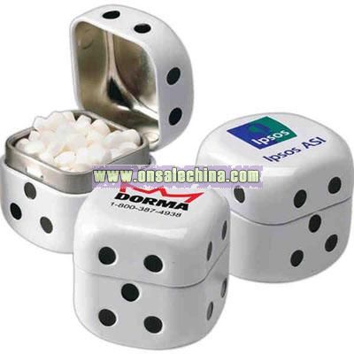 Dice shape tin filled with mints